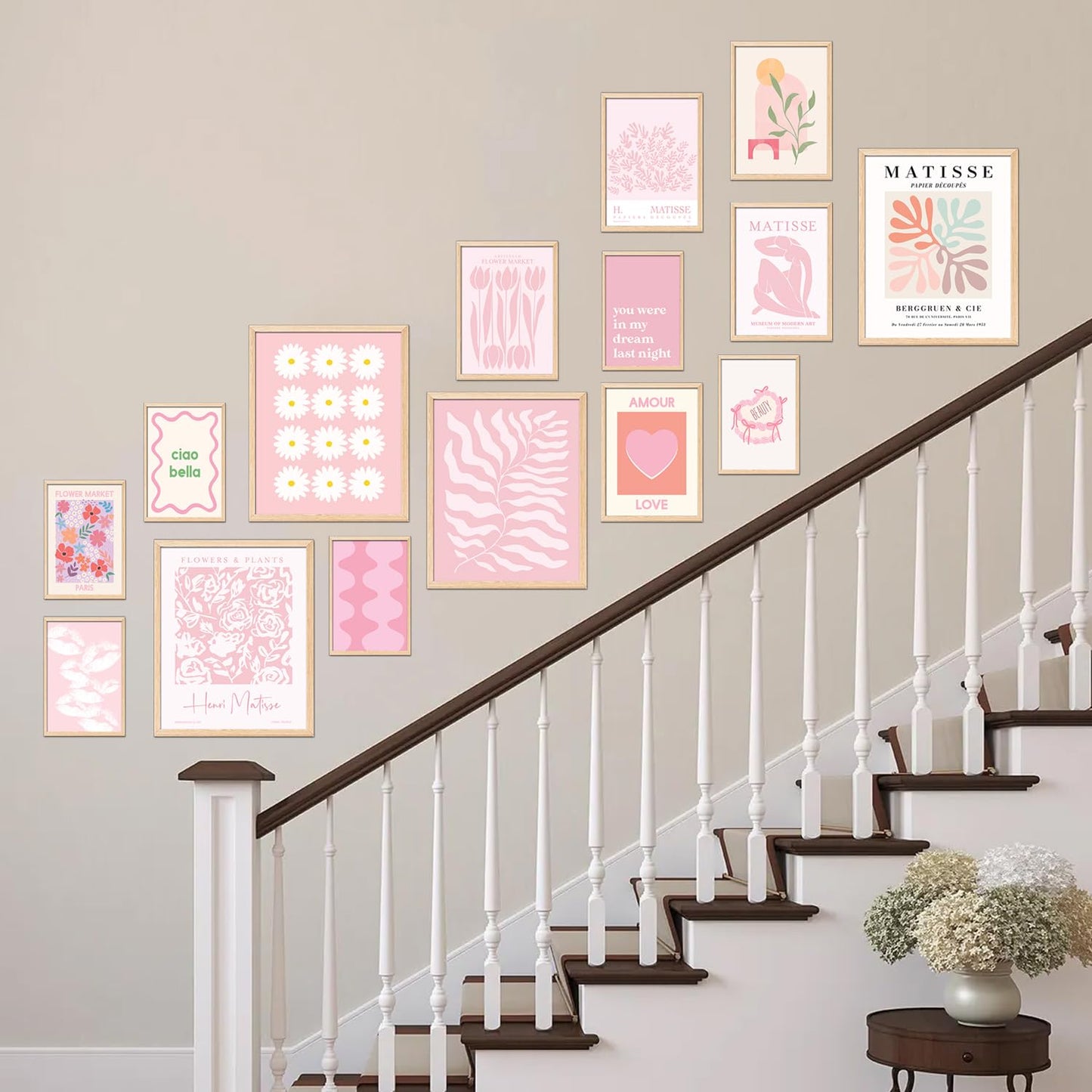 TRAMIN 15 Pcs Pink Wall Decor Aesthetic Pictures, Abstract Danish Pastel Prins, Matisse Wall Art Pink Posters for Room Aesthetic, Light Pink Dorm Wall Decor for College Girls Bedroom (8x10 Unframed)
