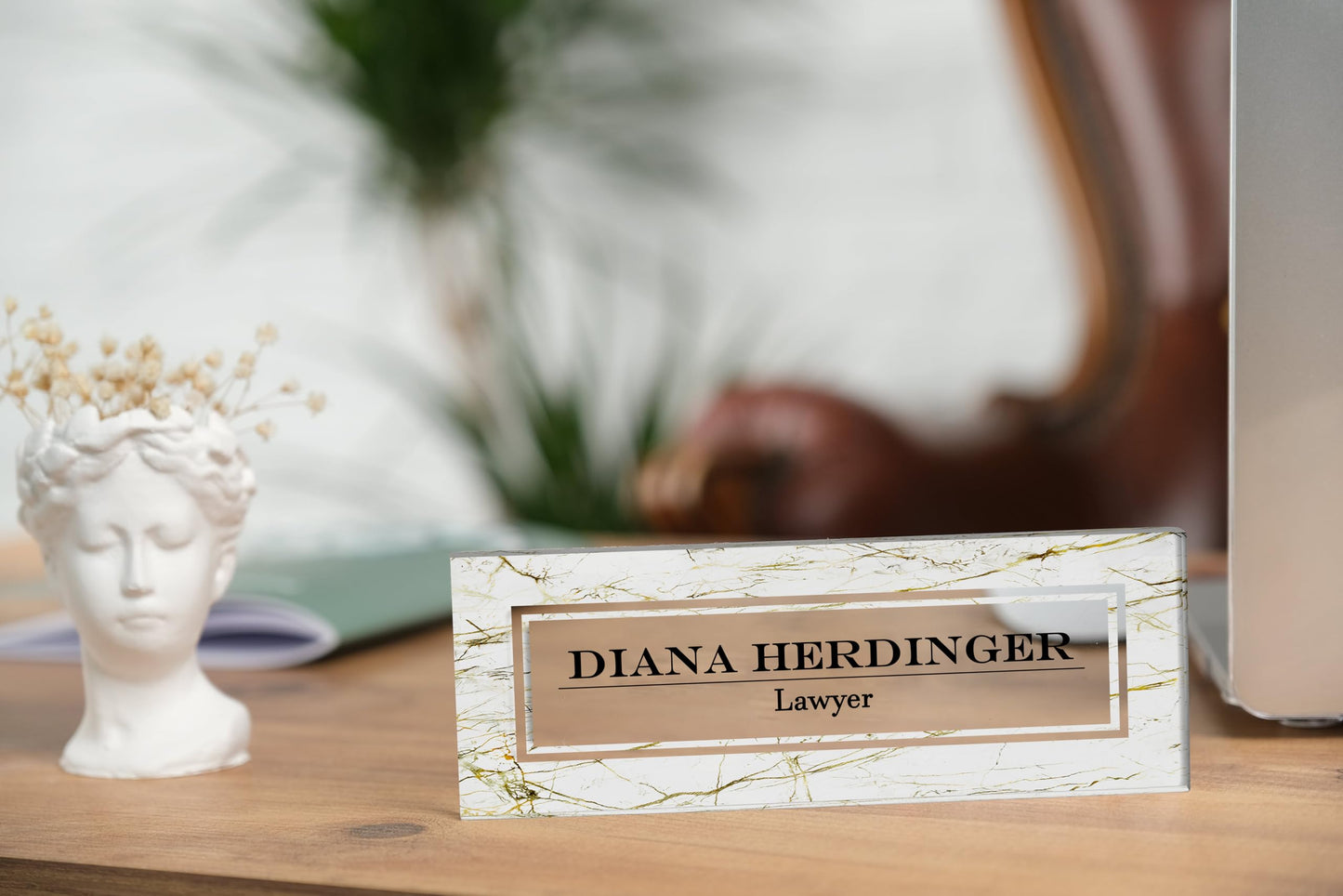 Personalized Desk Nameplate, Custom Acrylic Office Sign for Him Boss, Professional Name Plate for Coworkers, Custom Gift Idea for Office, New Job Gift, Coworker Gift, Phd Gift (Marble Design-3)