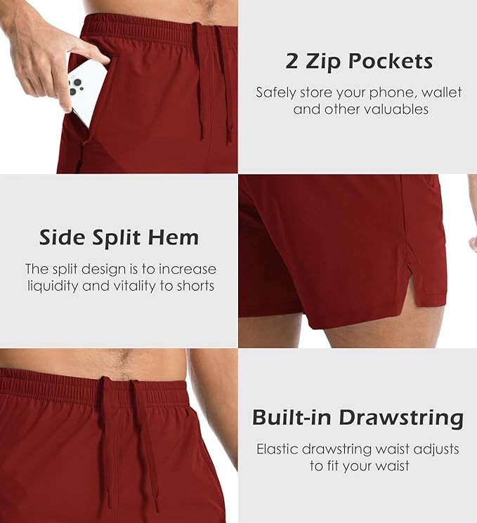 Aolesy Men's Gym Shorts Linerless & Liner - 5" Quick Dry Workout Running Shorts with Zip Pockets Sports Athletic Shorts