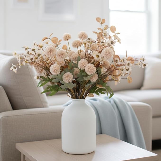Large White Vase, Big Iron Vase for Long Stem Flowers, White Arlo Matte Finish for Modern Minimalist Table Decor, Japandi Home Decor