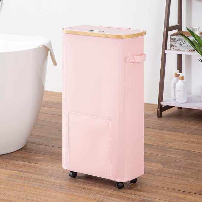 Vincona Laundry Basket with Wheels, Tall Dirty Clothes Hamper on Wheels, Rolling Laundry Hamper with lid for Dorm, Bedroom and Bathroom