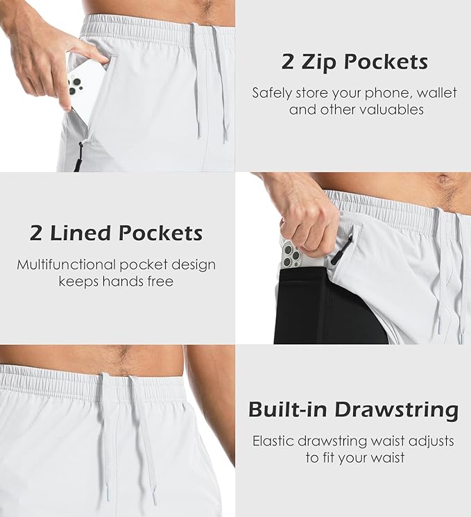 Aolesy Men's Gym Shorts Linerless & Liner - 5" Quick Dry Workout Running Shorts with Zip Pockets Sports Athletic Shorts