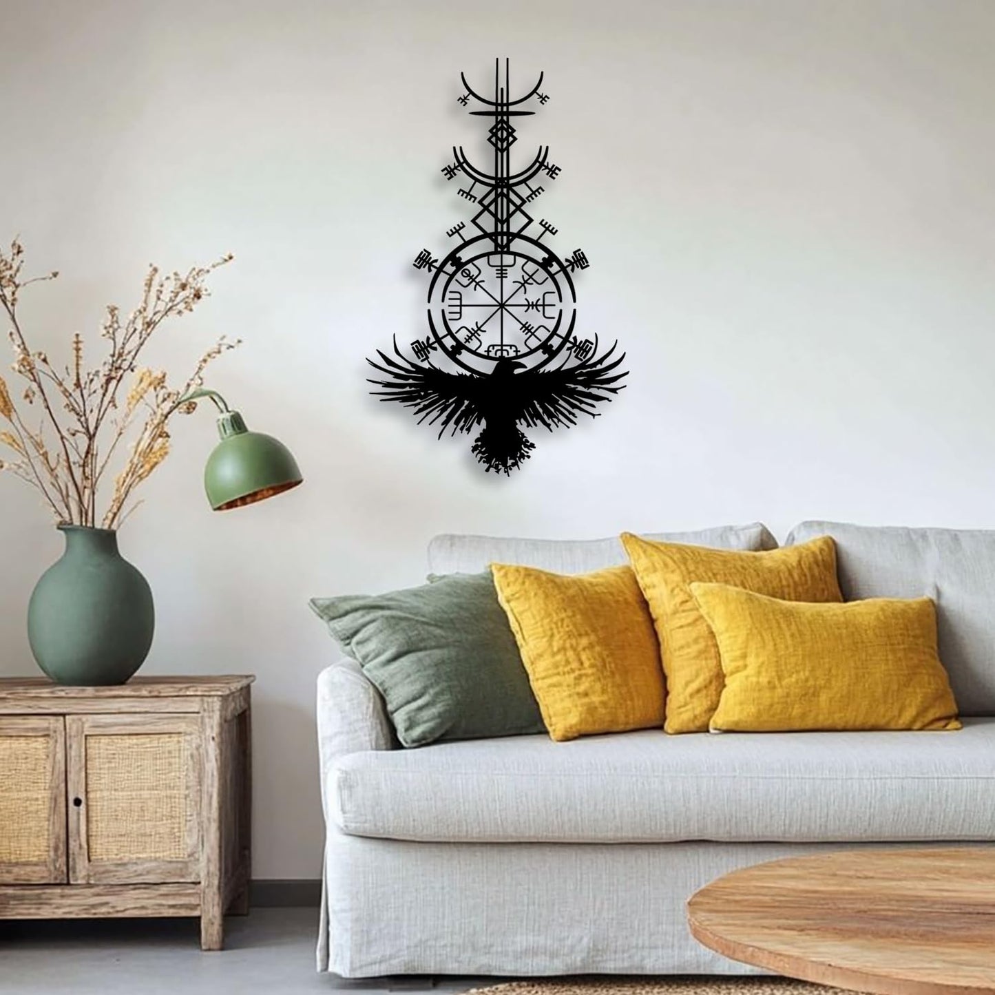 LIYOUYA Gothic Raven Viking Metal Wall Decor - Nordic Style Room Decor Black Wall Art Home Decor for Living Room, Bedroom, Dining Room (Black)