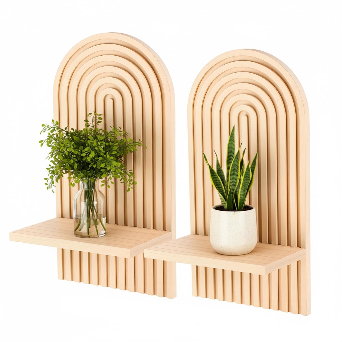 HANLANXUE Boho Wall Decor Set of 2 - Natural Modern Minimalist Mid Century Wall Candle Holder for Living Room Bedroom- Wood Bohemian Decor for Bathroom Nursery Bedroom
