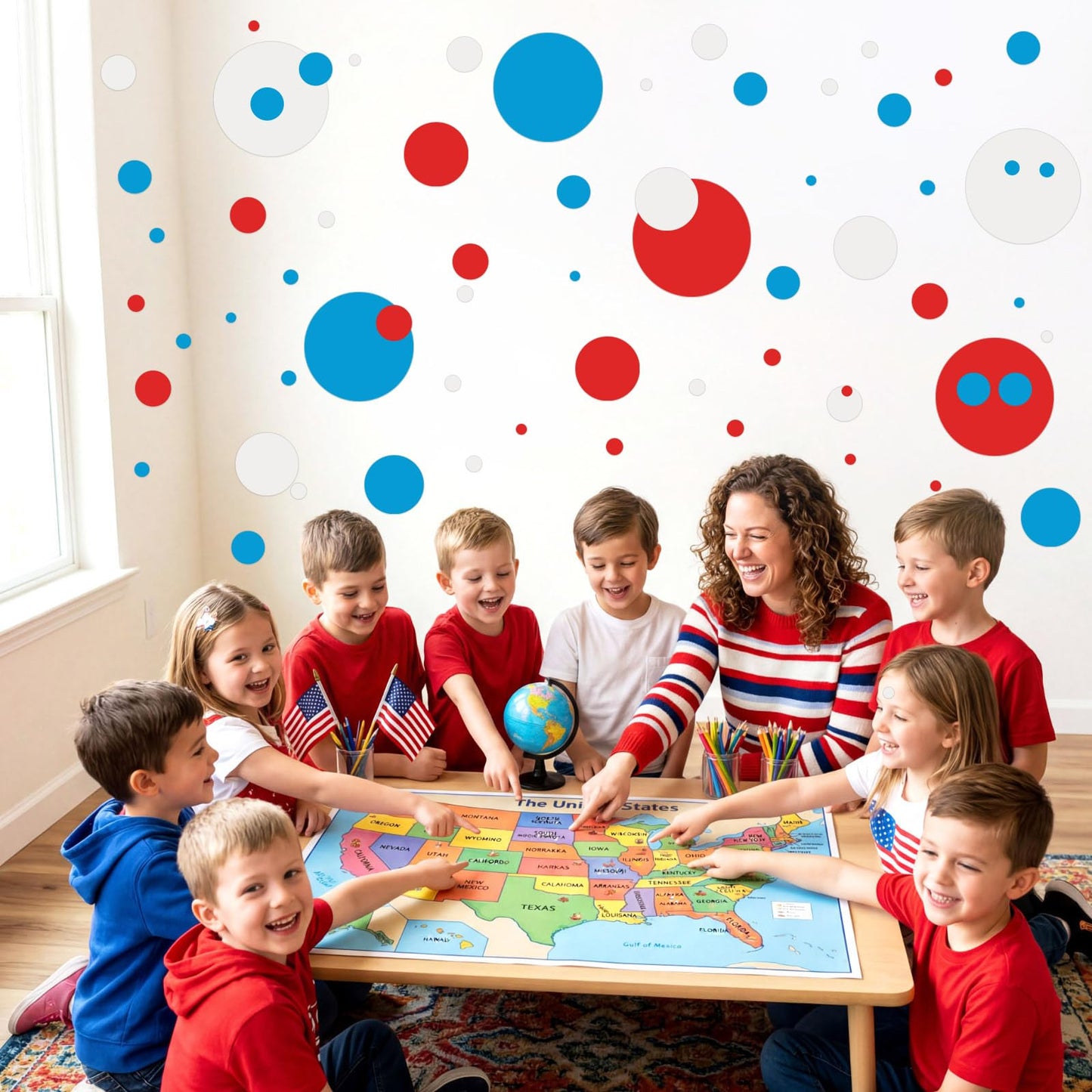Zonon 264 Pcs Polka Dot Wall Decals for 4th of July Red White and Blue Wall Stickers Patriotic Window Clings Independence Day Decor Vinyl Peel and Stick for Veterans Memorial Day Bedroom Living Room