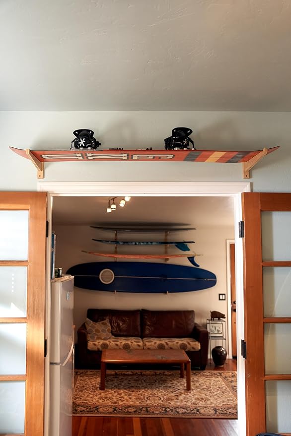 Bamboo Snowboard Wall Mount ??Horizontal Snowboard Rack for Display or Storage ??Durable Wall Hanger for Snowboards ??Holds