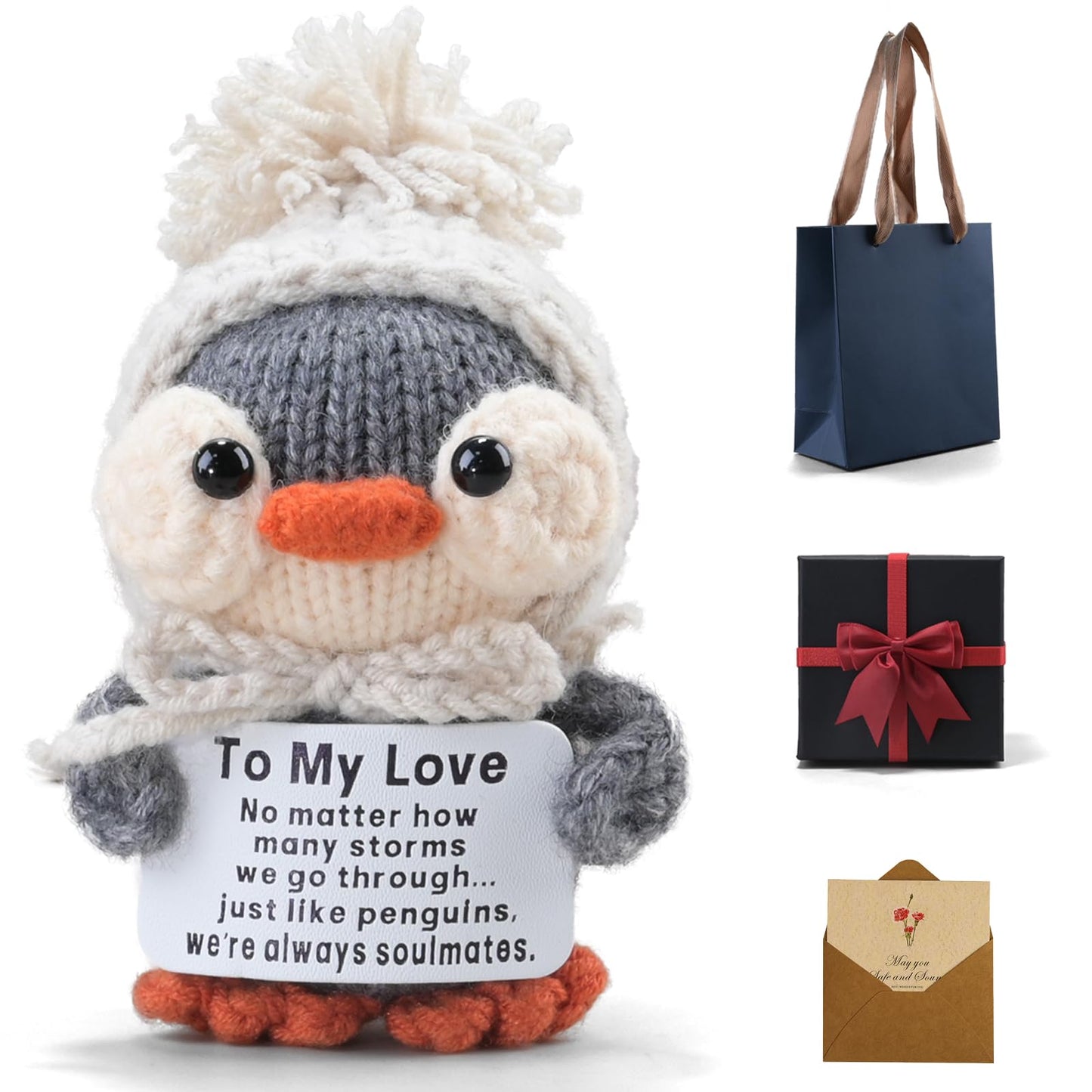 YBSUCLD Handmade Crochet Penguin Gift Set for Boyfriend Girlfriend, Wife Husband, Beloved Lover & Couples - Romantic I Love You Present for Valentine's Day, Wedding Anniversary & Birthday