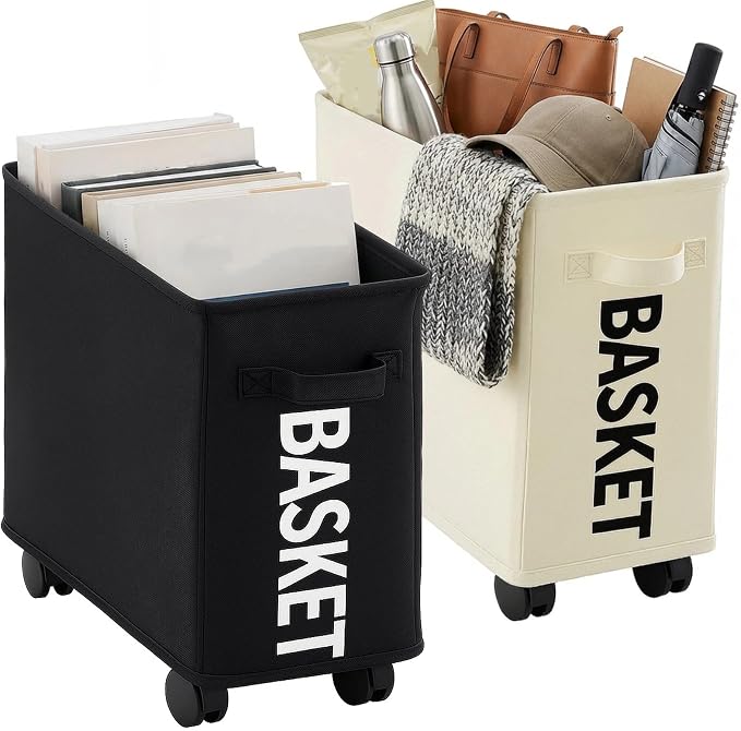 AceOrbit Under Desk Rolling Storage Basket with Wheels; Foldable Space-Saving Organizer for Books, Files & Office Supplies, 21l Lightweight Desk Storage for Home, Dorm & Office