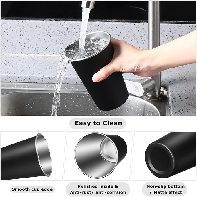 Mimorou 20 Pack 16 oz Stainless Steel Pint Cups Metal Cups Unbreakable Drinking Water Tumblers Stackable Tumbler for Adults Bar Home Restaurant Travel Picnic Camping Outdoor (Black)