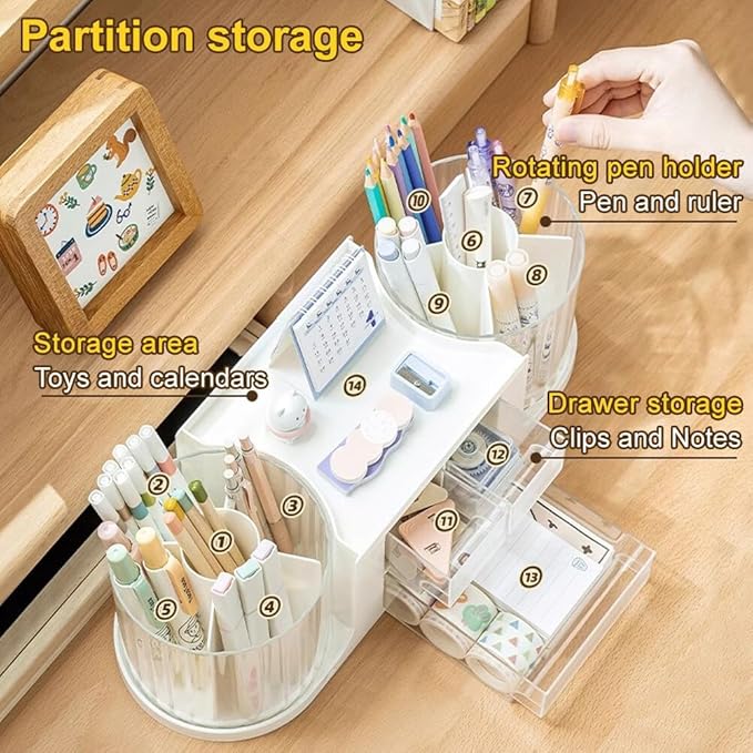 360 Rotating Makeup Brush Holder with 3 Drawers, Makeup Organizer Countertop with 10 Slots Pencil Holder for Countertop + 3 Drawer, Makeup Organizer Countertop for vanity (White (3 Drawer))