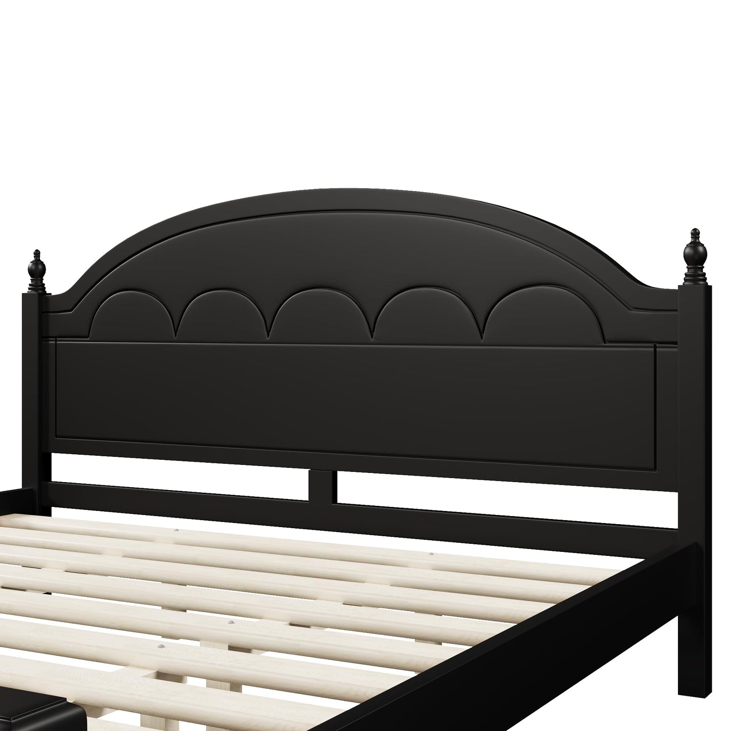 Merax Queen Platform Bed Frame with Arched Headboard, Solid Wood Construction, Classic Elegant Design, Sturdy Support, No Box Spring Needed, Easy Assembly, Black