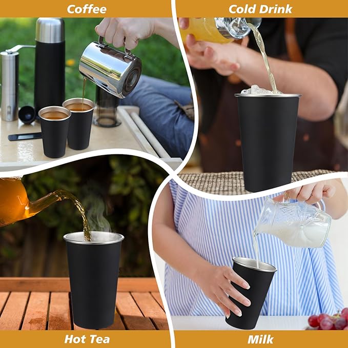 Mimorou 20 Pack 20 oz Stainless Steel Pint Cups Metal Cups Unbreakable Drinking Water Tumblers Stackable Tumbler for Adults Bar Home Restaurant Travel Picnic Camping Outdoor (Black)