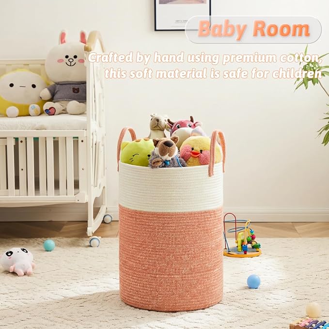 Laundry Basket,Woven Cotton Rope Laundry Hamper,80L for Decor Storage of Dirty Clothes,Toys and Blankets in Bathroom,Baby Room and Living Room