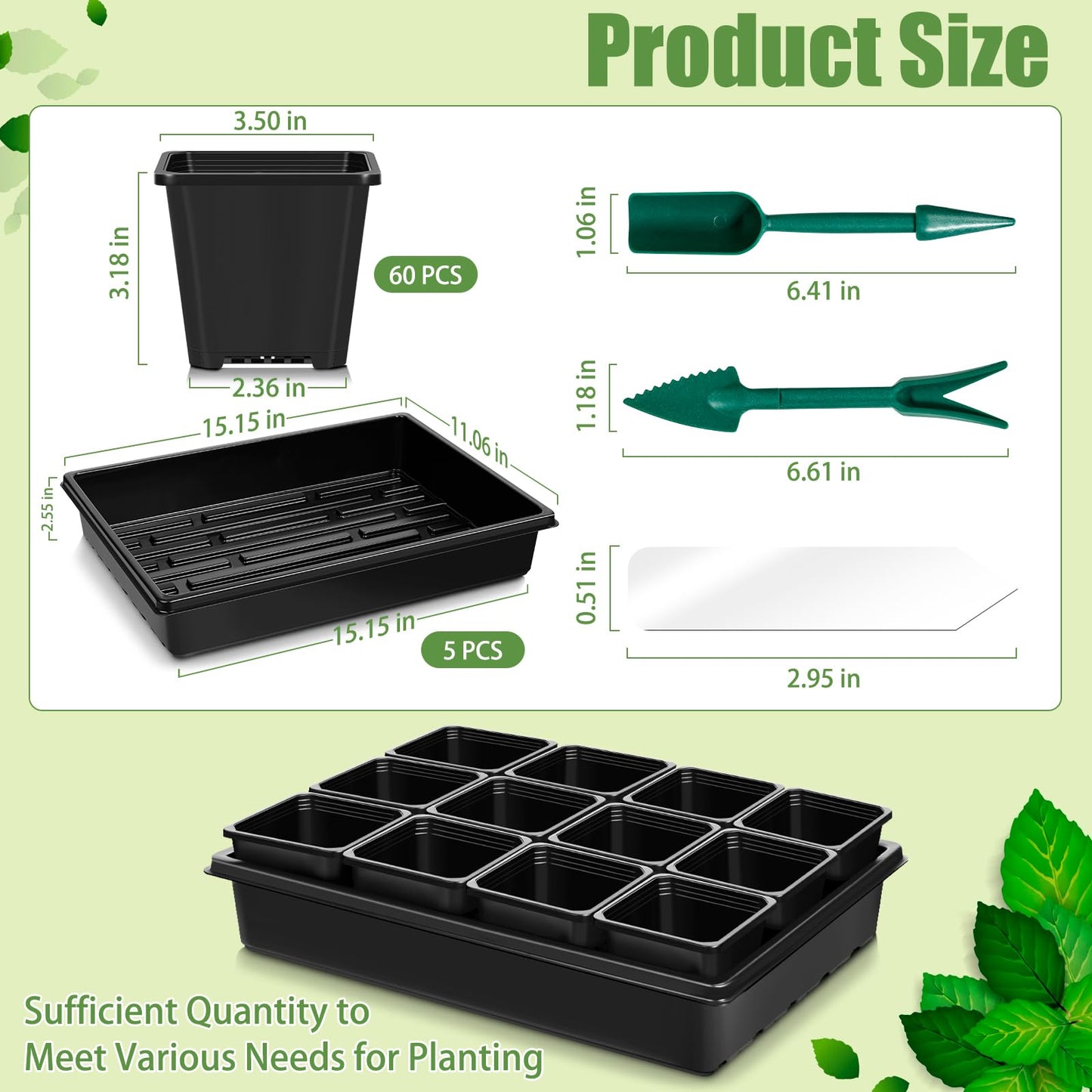 mwellewm 5 Pcs Seed Starter Tray, 3.5 Inch (9CM) 60 Pcs Nursery Pots Kit, Thickened Seed Starting Trays Square Seedling Pots for Plants Sturdy Microgreens Growing Trays Reusable Germination Tray