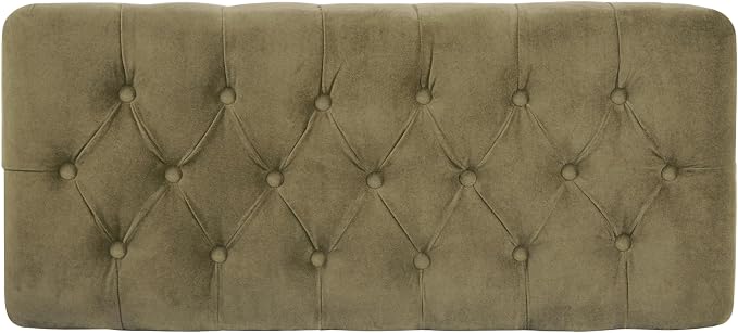 Homepop Home Decor | Tufted Ainsley Button Storage Ottoman Bench with Hinged Lid | Ottoman Bench with Storage for Living Room & Bedroom,Light Sage Green Velvet