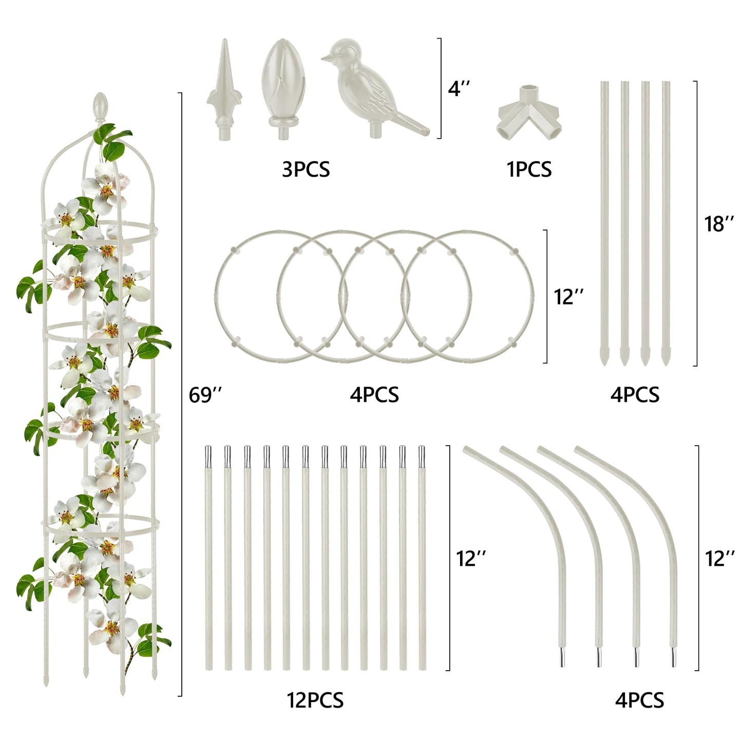 Garden Obelisk Trellis for Climbing Plants Outdoor 6 Ft Rose Bush Round Trellis for Pots Rustproof Metal Pipe with Plastic Coated Plant Flower Trellises for Clematis Vine Jasmine Support