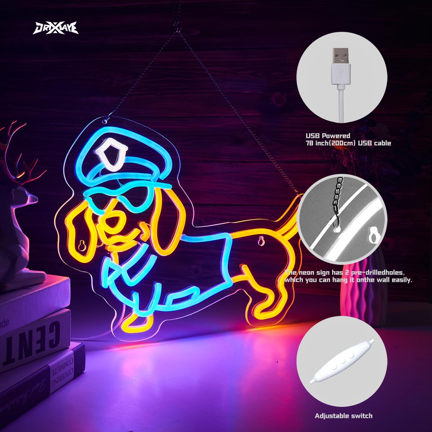 Dachshund Neon Sign Dog Sign for Wall Decor Smart plug timer compatible USB-Powered Teen Room Gifts for Birthday Kids Boys Room Decor(16.4x12.5Inch)