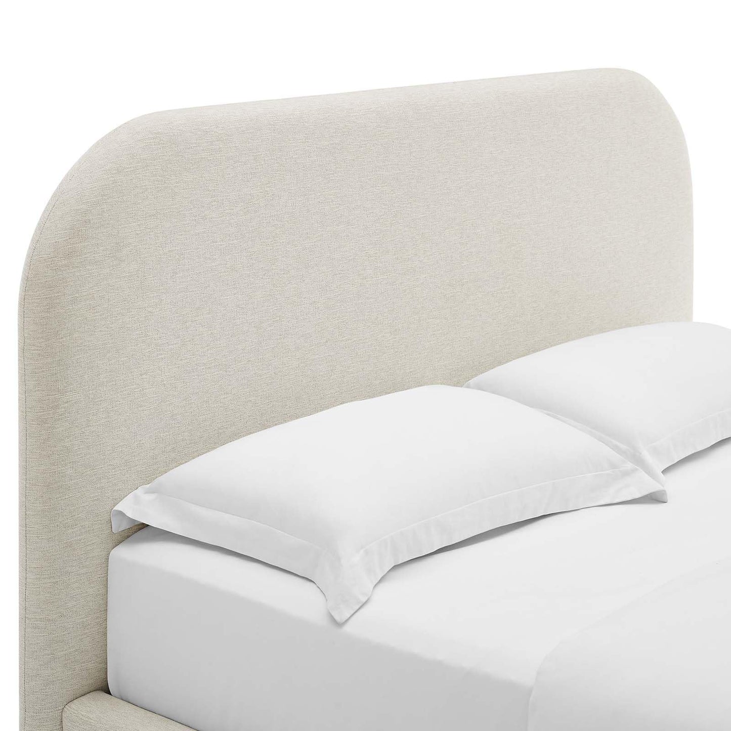 Modway Keynote Modern Queen Bed Frame with Curve Shaped Headboard in Heathered Weave Ivory, Woven Heathered Fabric Upholstery, Queen Size Platform Bed, Soft Cloud Bed Frame, No Box Spring Needed