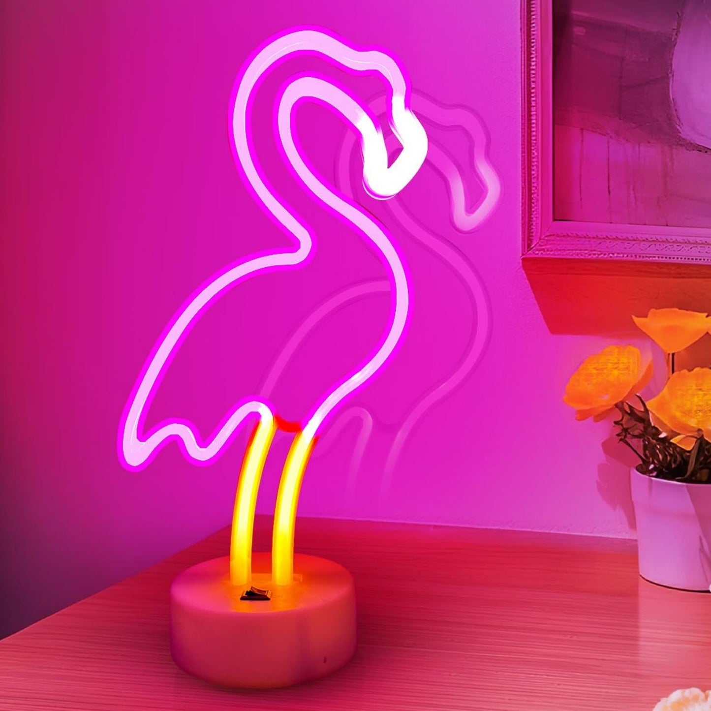Flamingo Neon Sign - Pink LED Neon Lights USB/Battery Powered Room Decor for Bedroom, Party, Bar, Birthday Gifts for Women and Girls