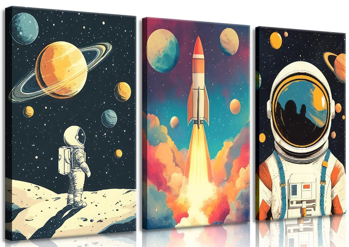 lkjhgf999 3 Pcs Space Canvas Wall Art Nursery Space Astronauts Kid Painting Pictures Wall Decor Explore Dream Galaxy Canvas Prints Artwork for Boys Room Girls Room Kids Room Decoration