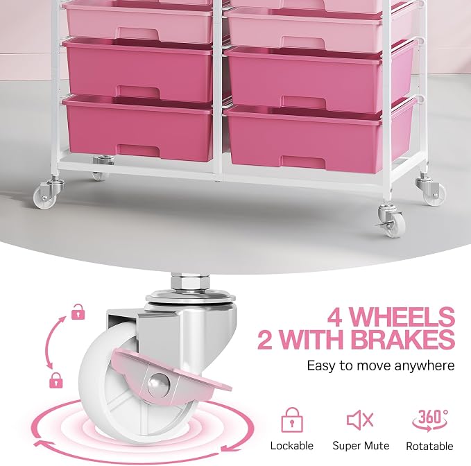 Rolling Storage Cart with 12 Drawers, Wooden Tabletop Utility Cart for Craft Storage, Art Supply Storage & Home Office Organization, Teacher Cart with Wheels for Classroom Organization, School