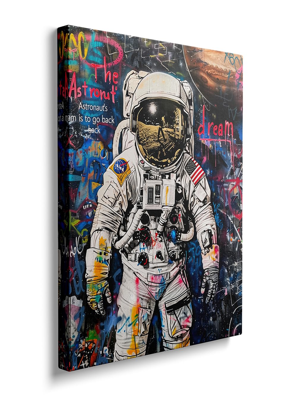 Ypxzzj Framed Banksy Graffiti Astronaut Canvas Wall Art Pop Spaceman Posters Wall Art for Teen Boy Room Decor Modern Abstract Street Art Graffiti Painting for Teenage Boys Bedroom Ready to Hang