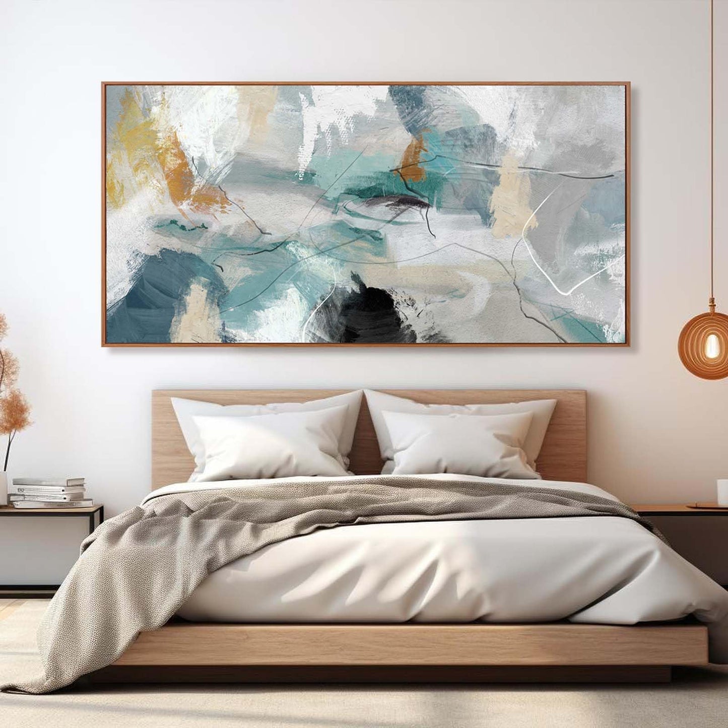 Kureful Green and White Canvas Wall Art Contemporary Wall Decor Abstract Poster Printing 36"x70" Office Art Pictures Bedroom Decorations