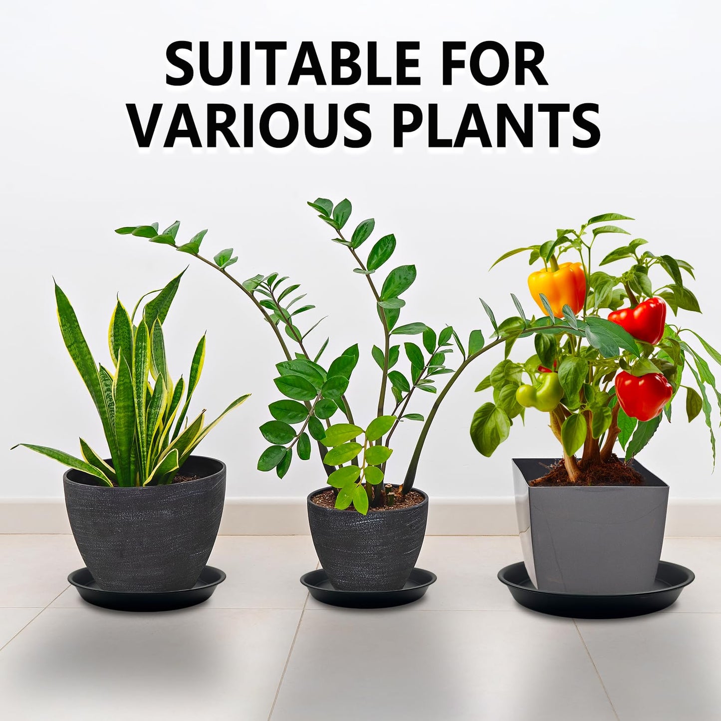 Garrdeen 9 Pack Plant Saucer Set, 3pcs 8 inch 3pcs 10 inch 3pcs 12 inch Heavy Duty PP Plastic Pot Trays, Durable Water Catcher Plates & Drip Trays for Indoor Outdoor Gardening