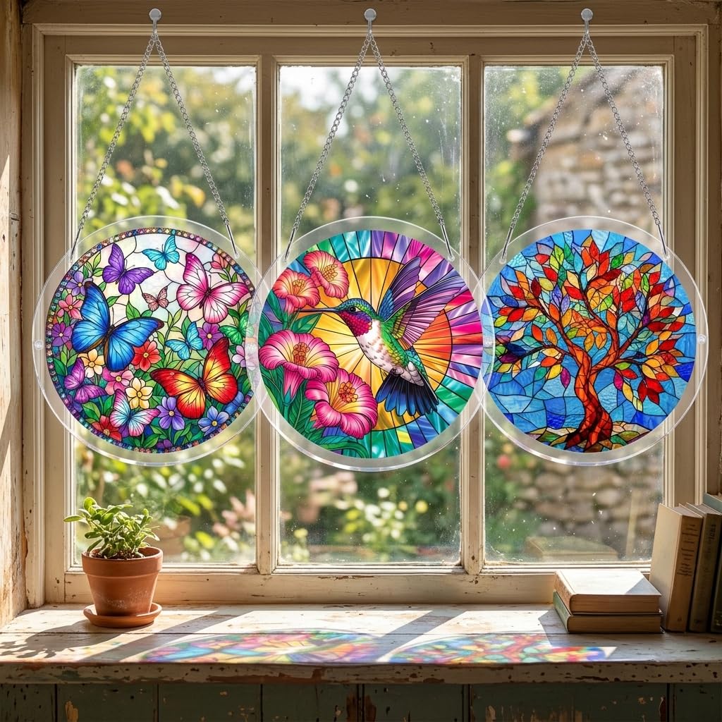 Jollitot Acrylic Puzzle for Adults, Tree of Life Stained Glass Style Acrylic Jigsaw Puzzle Suncatcher Window Hanging, DIY Sun Catcher Puzzle with Unique Irregular Pieces, Home Decor Gift for Women Mom