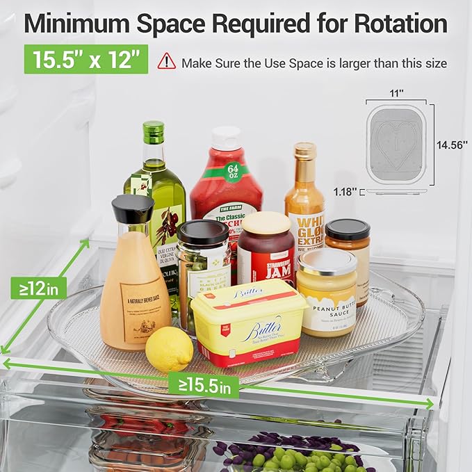 LAMU Lazy Susan Turntable Organizer for Refrigerator Organizers and Storage Fridge Organization, Condiment Organizer for Kitchen, Table Top, Cabinet, Pantry, Countertop, 14.56''x11'', 2 Pack