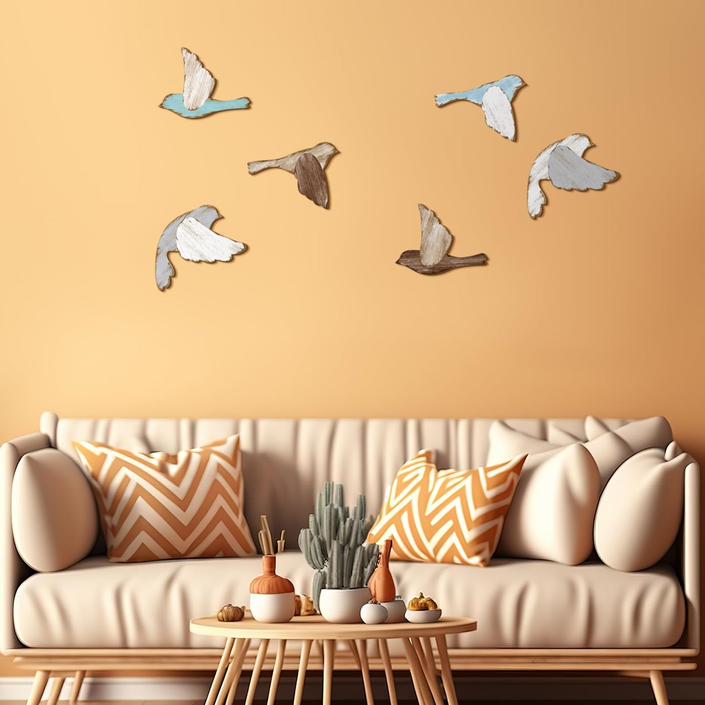 Wesiti 6 Pcs Rustic Bird Wall Art Farmhouse Wooden Flying Bird Rusty Scandinavian Home Wall Decor Art for Home Decorations Living Room Bedroom