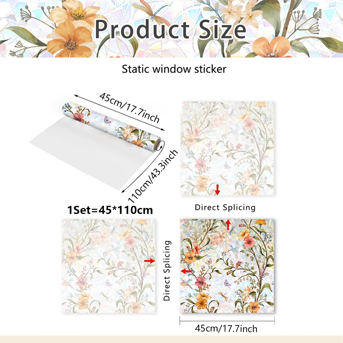 WBQMUNY Stained Glass Window Film,Window Privacy Films,Rainbow Glass Decals Stickers for Home Anti UV17.7" x 43.3"