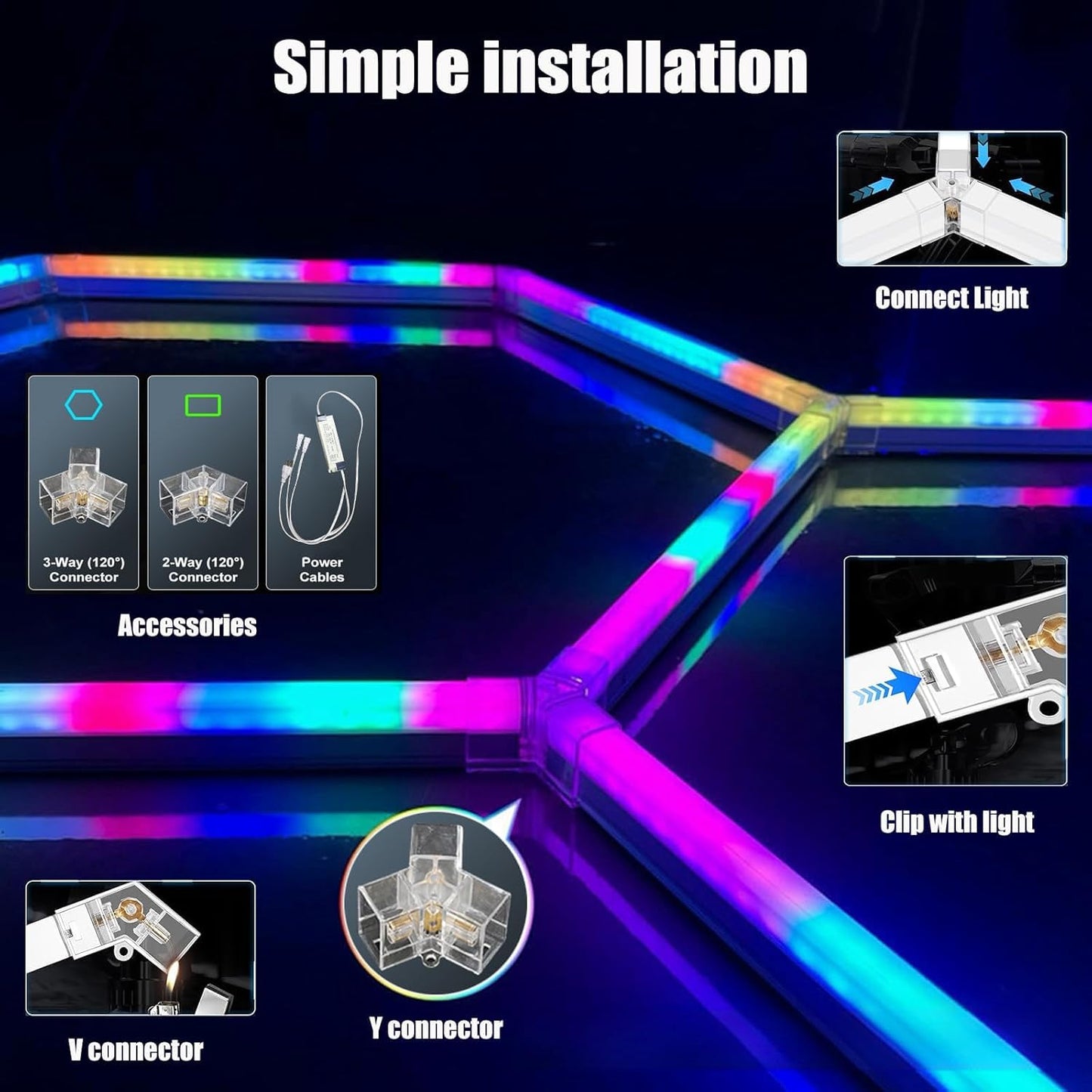 ZTANHOUSE 25Pack RGB Hexagon led Garage Lights,5 Hexagon Light with Multi Color,Dimmable&Speed Adjustable RGB Hex Wall Lights,DIY Design for Remote Control & Smart App Control Music Modes