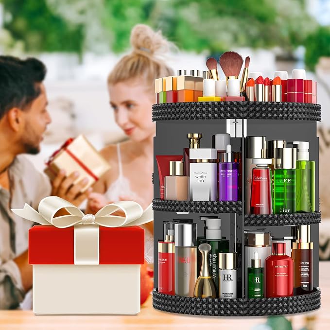 Awenia Makeup Organizer 360-Degree Rotating, Adjustable Makeup Storage, 7 Layers Large Capacity Cosmetic Storage Unit, Fits Different Types of Cosmetics and Accessories, Plus Size(Black)