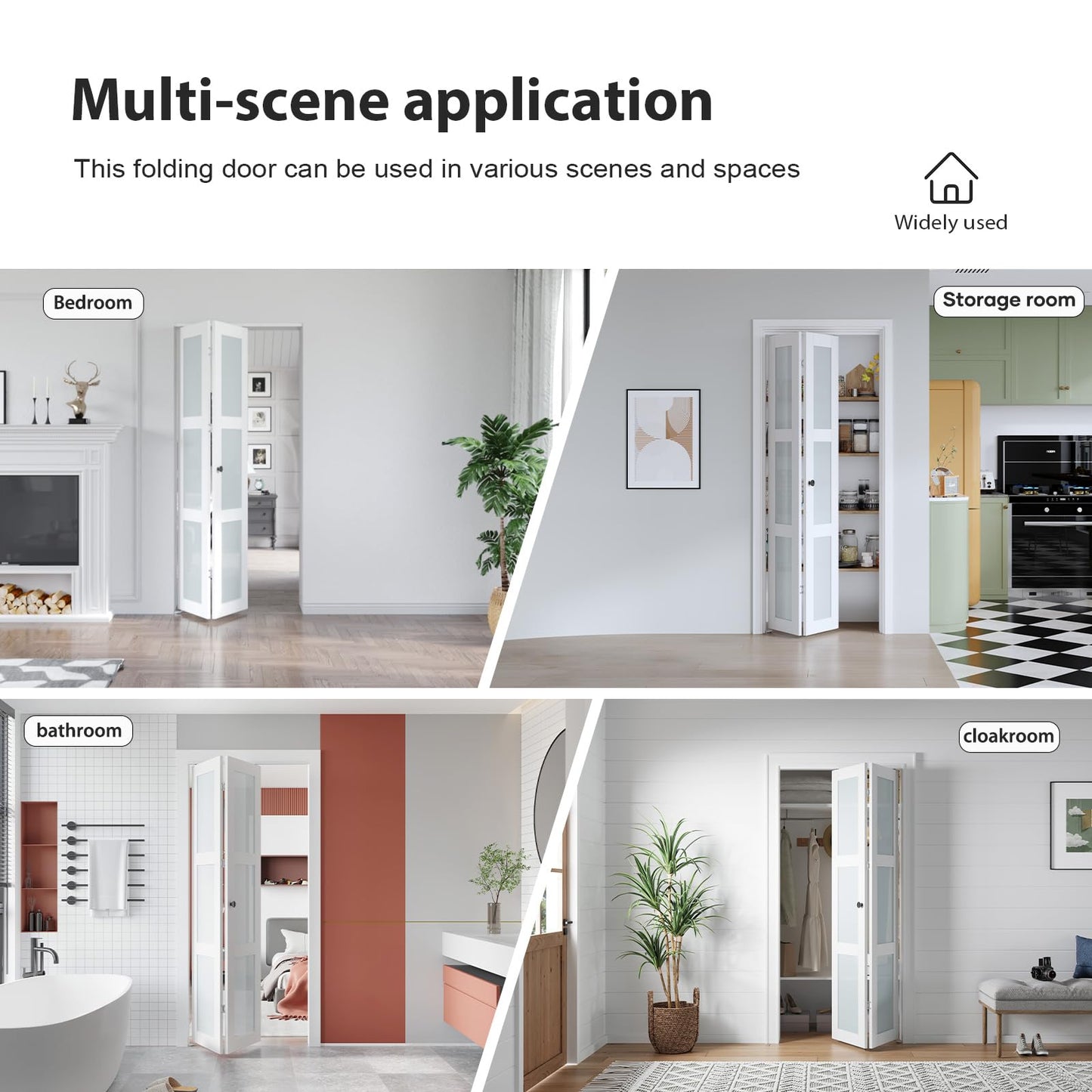 EaseLife Preassembled Bi-Fold Doors, for 48"x 80" Opening,Tempered Frosted Glass Closet Folding Barn Door with Concealed Hardware Kit,MDF Wood Panel,Water-Proof PVC Surface,Easy Installation