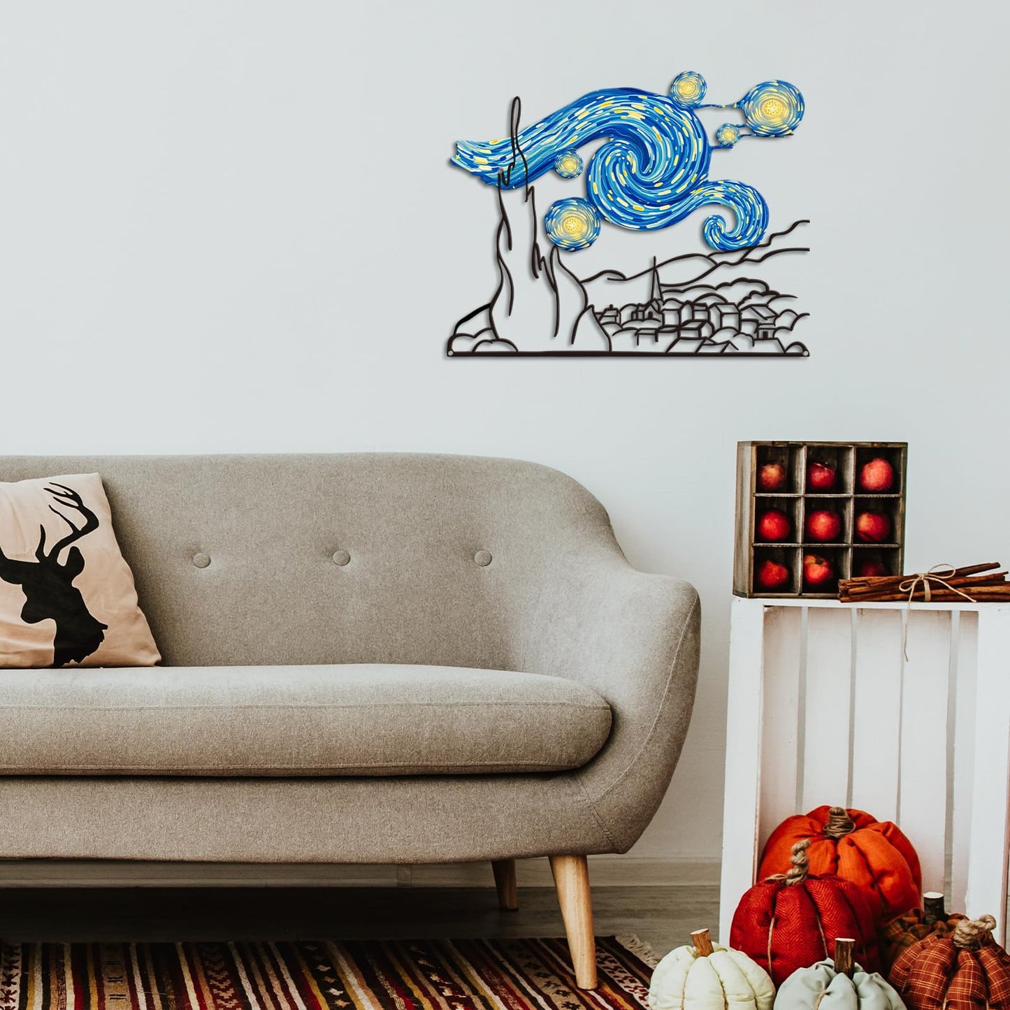 Kas Home The Starry Night Van Gogh Metal Wall Decor, Classic Painting Wall Art Abstract Artwork Prints for Home Bedroom Living Room Office Housewarming Gift