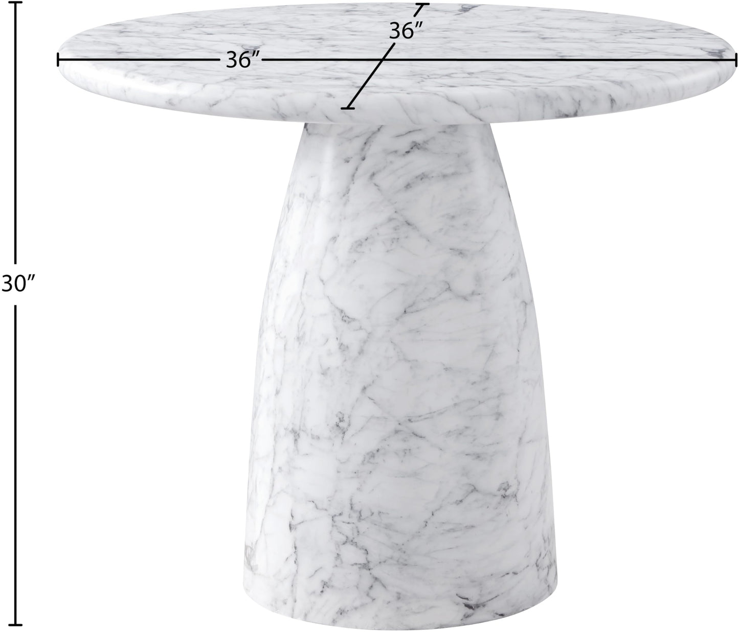 Meridian Furniture 700White-T Cosenza Collection Art Deco 36" Indoor/Outdoor Concrete Dining Table with White Marble Finish, 36" W x 36" D x 30" H, White