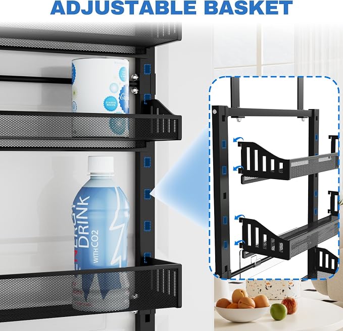 coobest 8-Tier Over the door Spice Rack Organizer, Large Heavy Duty Metal Wall Mount or Over The Door, 2 in 1 Rust-Proof Hanging Storage Shelf for Kitchen Pantry, Bathroom, Laundry Room, Closet