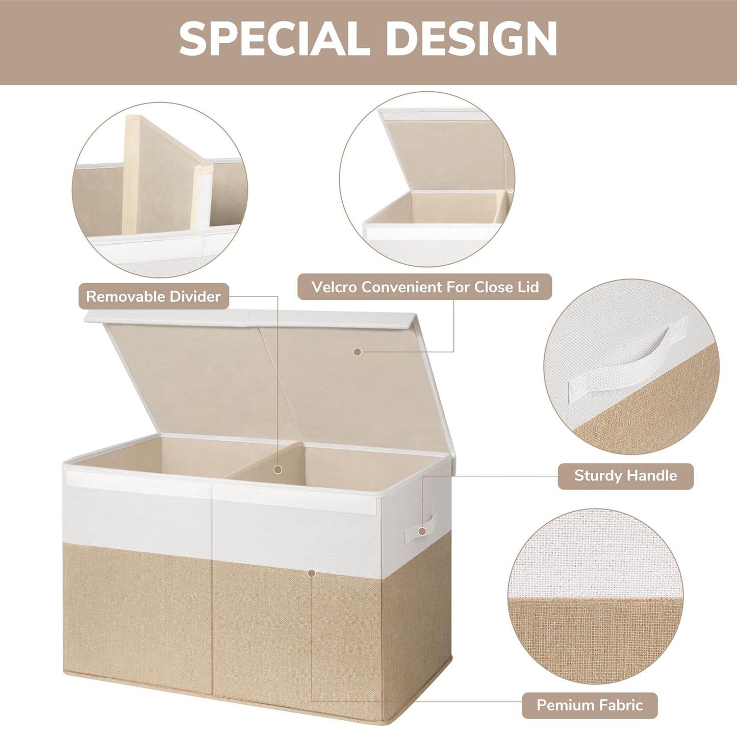 INDRESSME Large Toy Box with Lid, Collapsible Toy Storage Organizer Chest with Divider, Foldable Toy Bin for Kids Boys Girls Playroom Nursery Bedroom Living Room 25"x16"x13" (Beige & White)