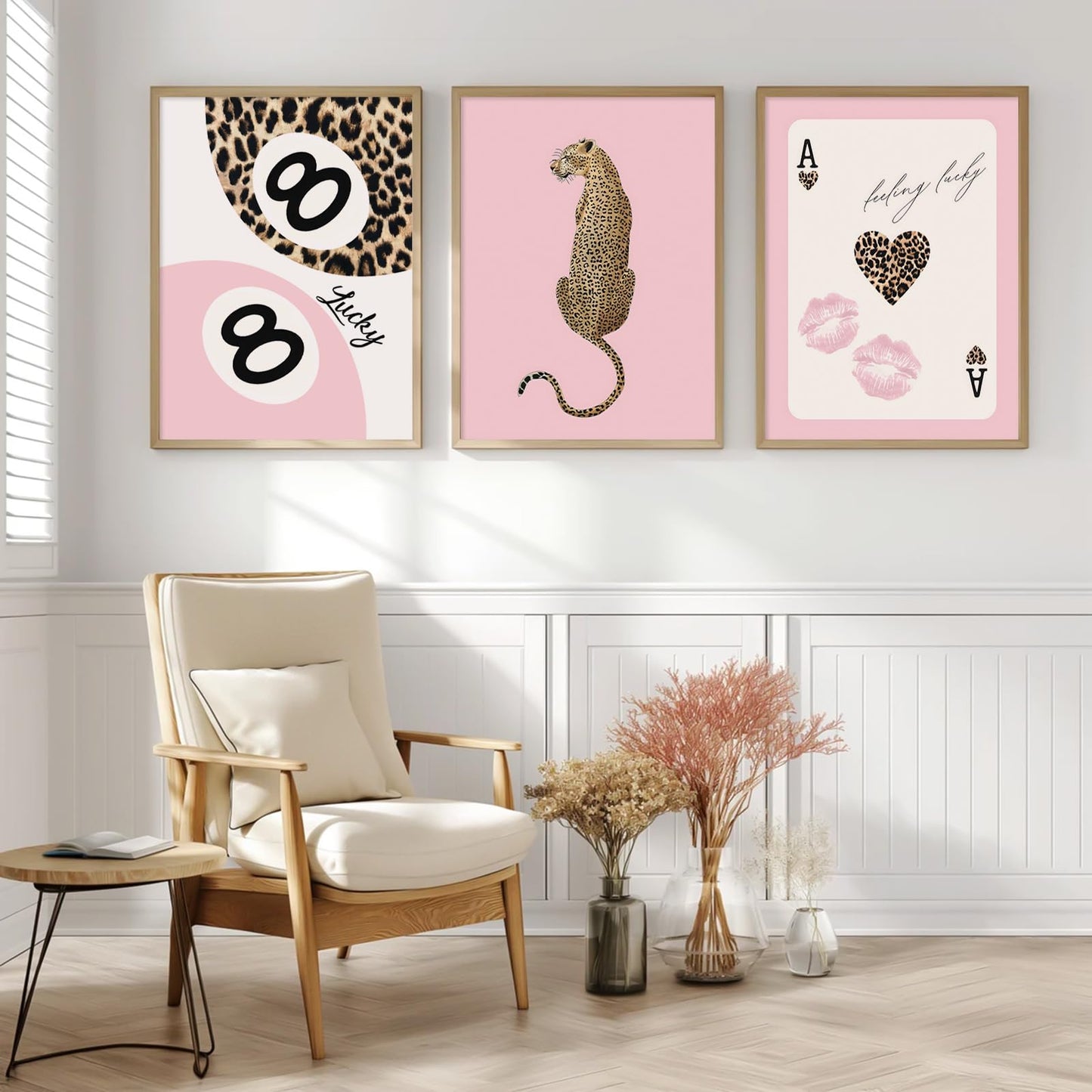 Lhoiplme Cheetah Trendy Wall Art Preppy Leopard Canvas Print Cheetah Room Wall Decor 8 Ball Poster Y2k Pink Coquette Luxury Print Lucky Aesthetic Fashion Pictures for Bedroom 12x16x3 Inch Unframed