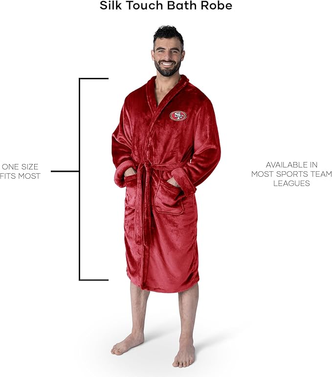 NFL Adult Unisex Silk Touch Bathrobe, Officially Licensed Loungewear, Soft Plush Polyester