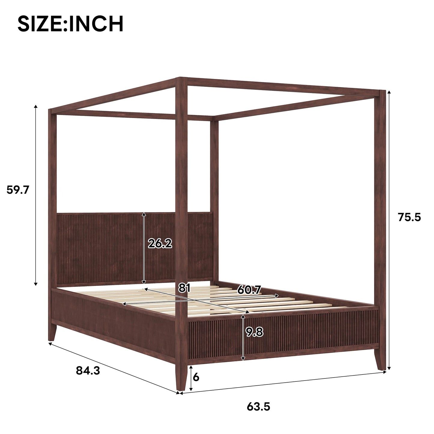 Merax Modern Luxury Queen Size Wooden Canopy Bed Frame with Headboard, Slats Support, Wood 4 Poster Bed Frame, No Box Spring Needed, Contemporary Bedroom Furniture, Espresso