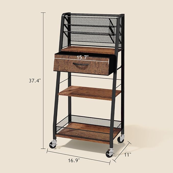 Homsorout 3 Tier Rolling Cart - Metal Utility Cart with Storage Drawer and Wheels, Versatile Art & Craft Organizer for Home, Office, or Studio - Ideal for Storing Brushes, Paints, and Supplies