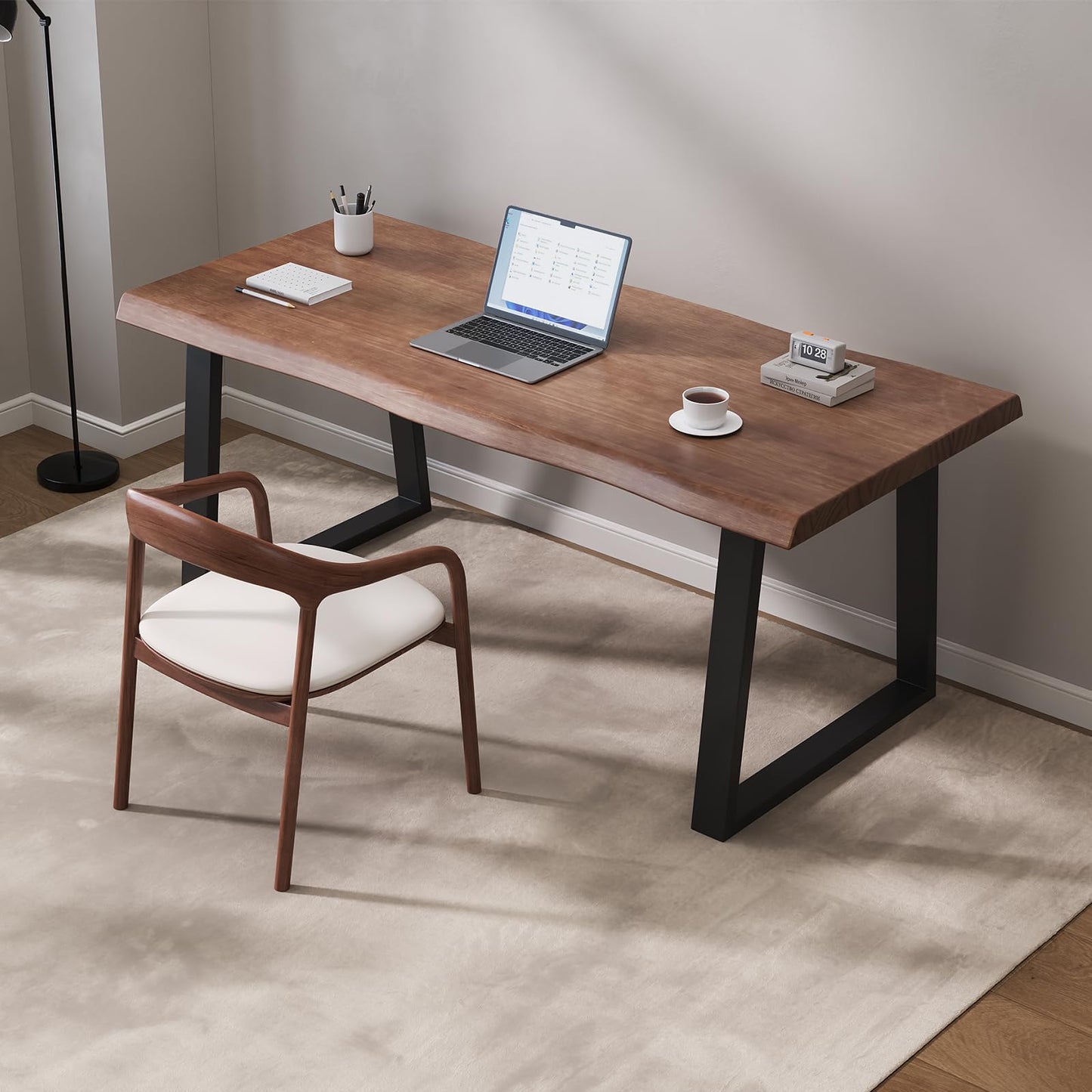 Pine computer desk, modern solid wood home office desk, long rural farmhouse pine dining table, administrative workstation computer desk, suitable for living room and dining room (55inch)