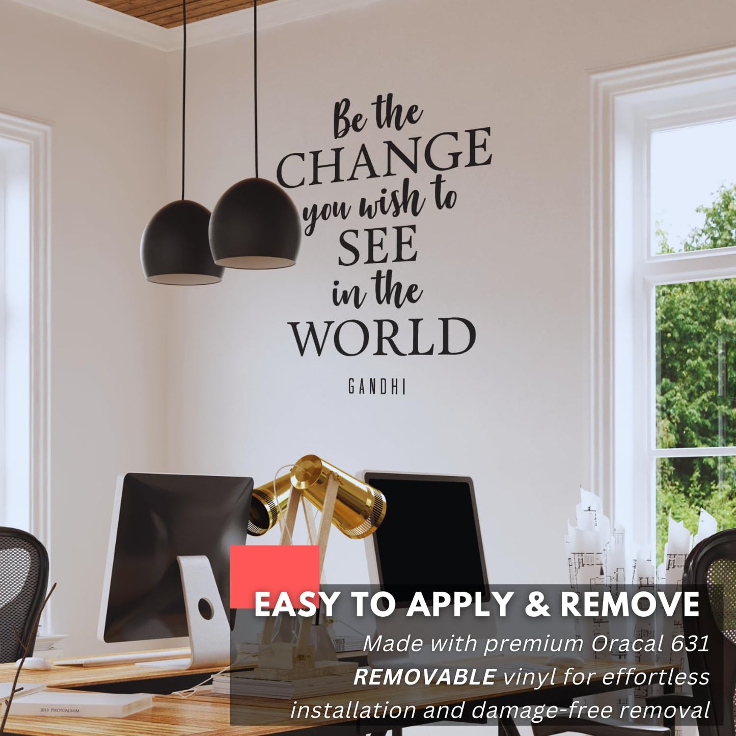 My Vinyl Story - Be The Change You Wish to See in The World Gandhi - Inspirational Wall Decal Sticker Quote Motivational Removable Vinyl Art for Home Classroom Office (Black, 17x24 inches)