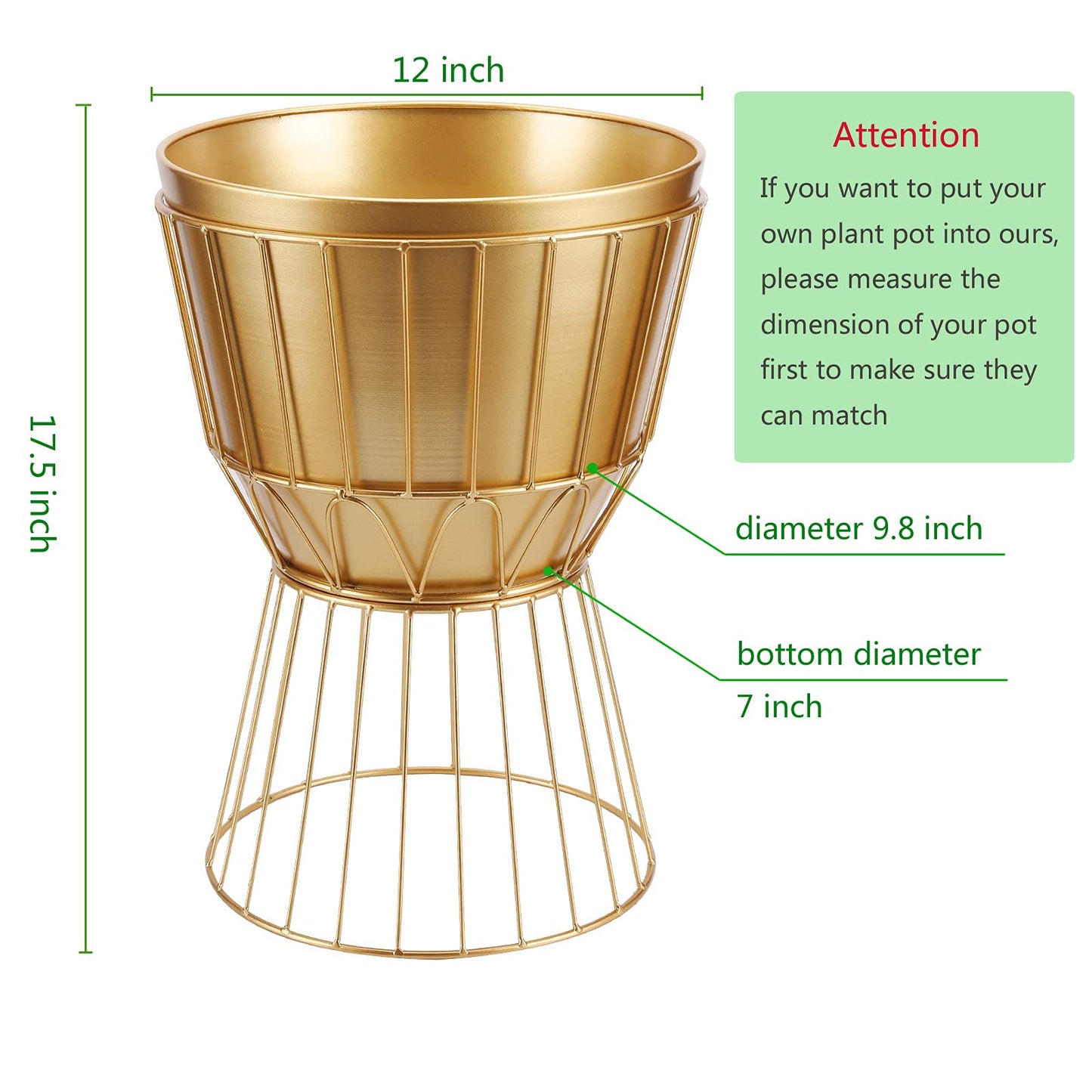 Gold Planter Stand with Pot 12" - Decorative Metal Plant Holder Stand Indoor, Gold Plant Stand Modern Flower Potted Rack for Corner Display, Living Room, Office, Modern Home Decor - 17.5" Tall