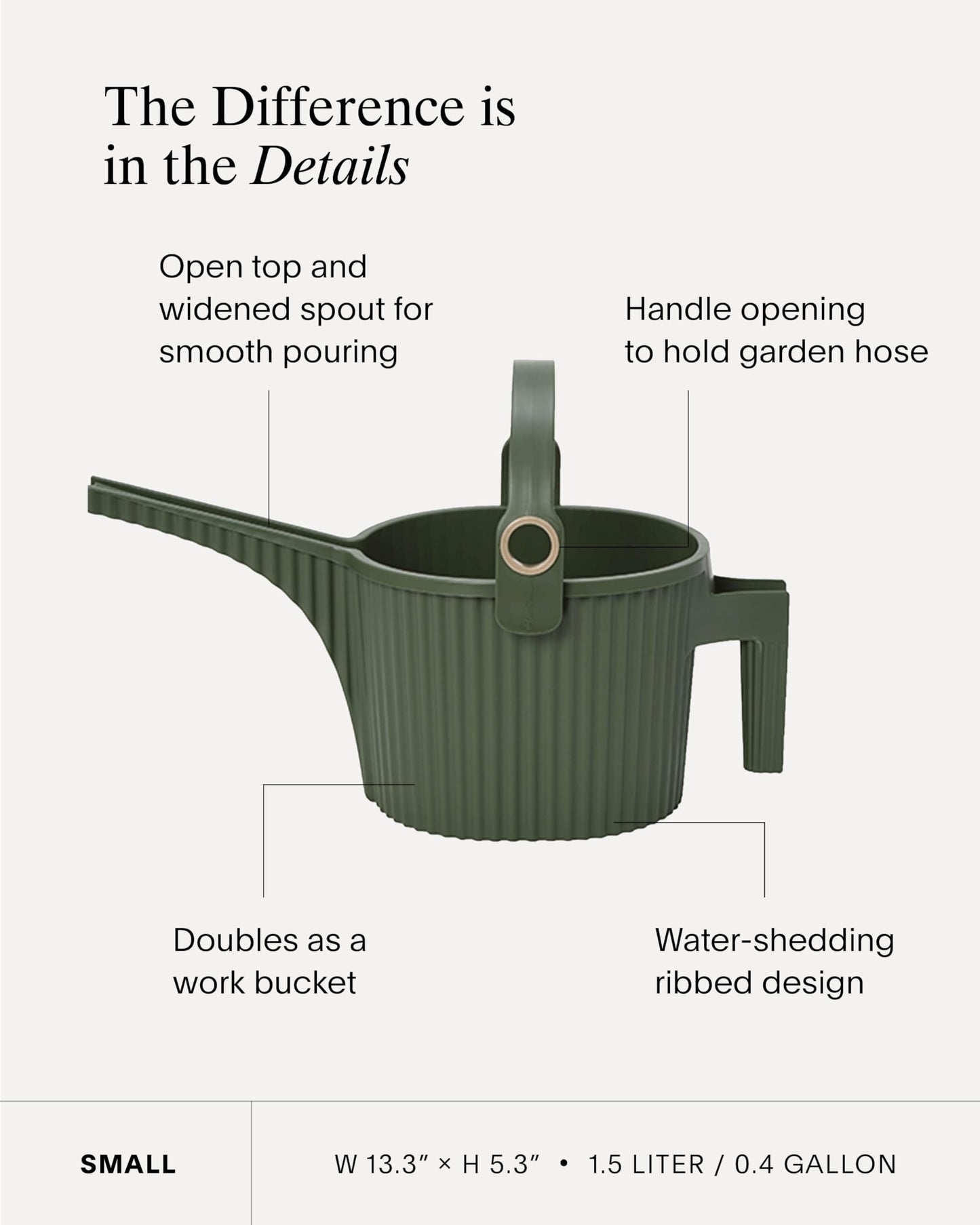 Hachiman Small Watering Can - 1.5 L Plant Watering Can with Widened Spout for Indoor and Outdoor Plants - Hands-Free Filling - 13.3" × 5.3"- White