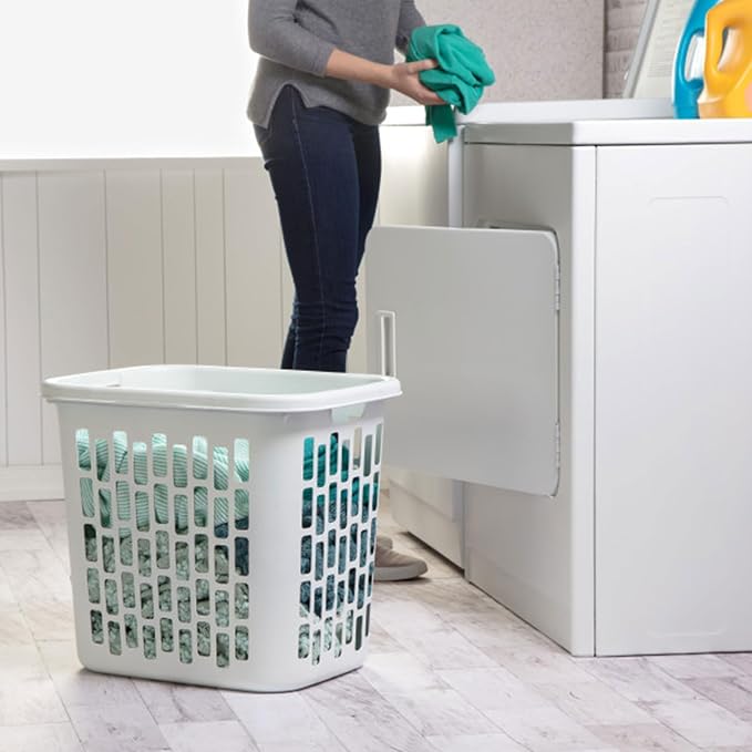 Sterilite Easy Carry Laundry Hamper, Ventilation Holes and Handles to Carry Clothes Between the Laundry Room and Bedroom, Plastic, White, 4-Pack