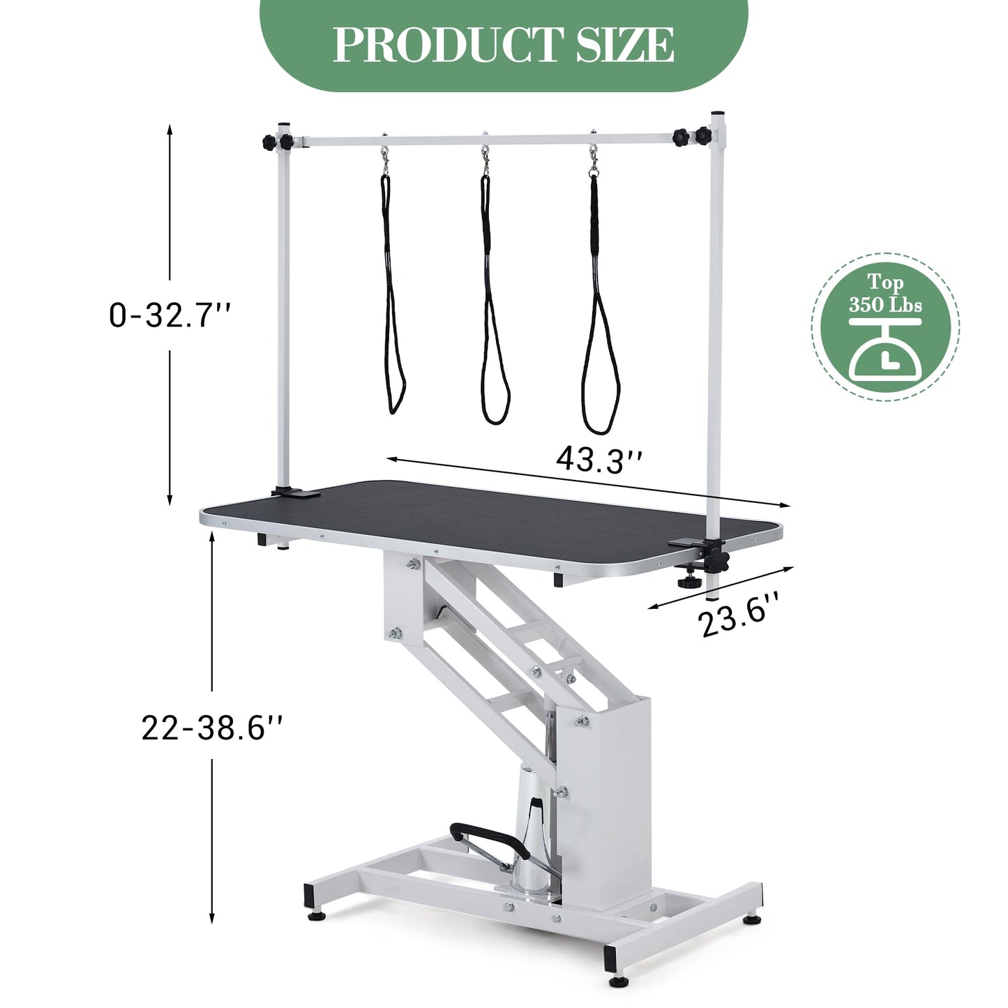 43.3-Inch Large Desktop Hydraulic Pet Grooming Table for Large Dogs with 350 LBS Loading Capacity - Heavy Duty Professional Dog Grooming Table with Non-Slip Desktop and 3 Adjsutable Nooses