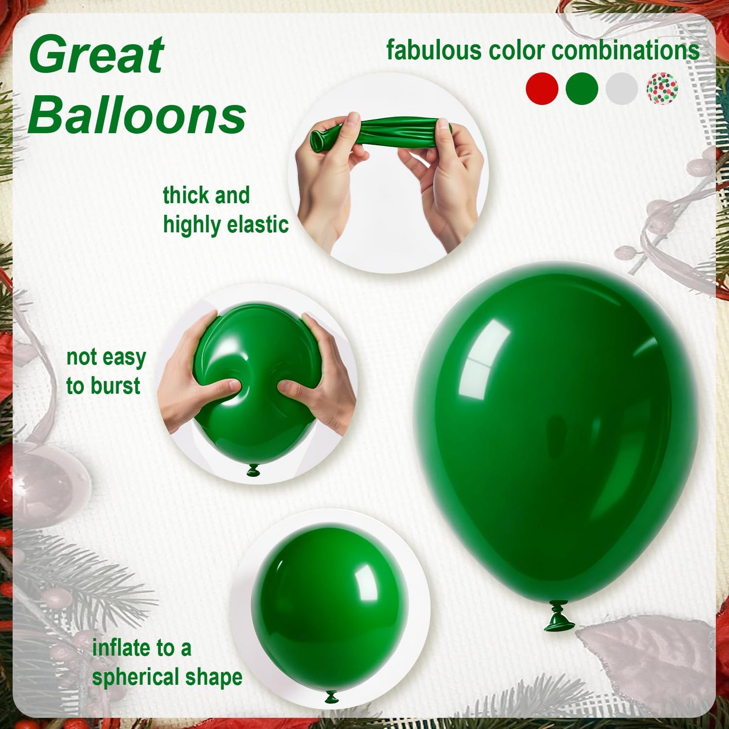 60 Pcs 12 Inch Christmas Balloons Red Green White Confetti Balloons for Birthday Wedding Festival Christmas New Year Holiday Decoration